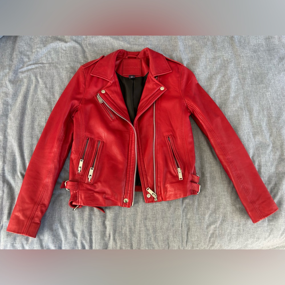 Red Leather Biker Jacket – Size M – Premium Quality